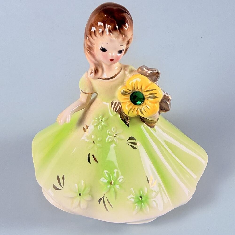 Vintage Josef Originals Birthday Girl May Emerald Birthstone Figurine Japan Doll